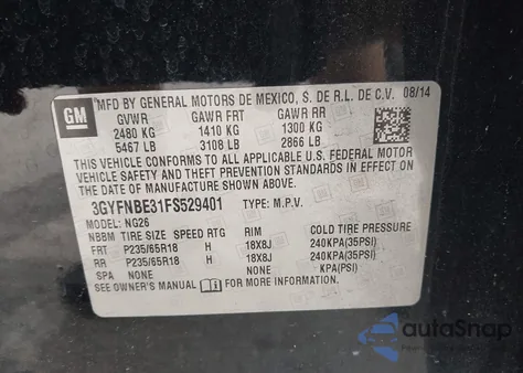 2015 Cadillac Srx Luxury Collection z USA, uszkodzony, nr VIN 3GYFNBE31FS529401